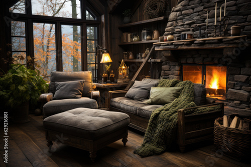 Fototapeta A cozy rustic cabin with charming furniture