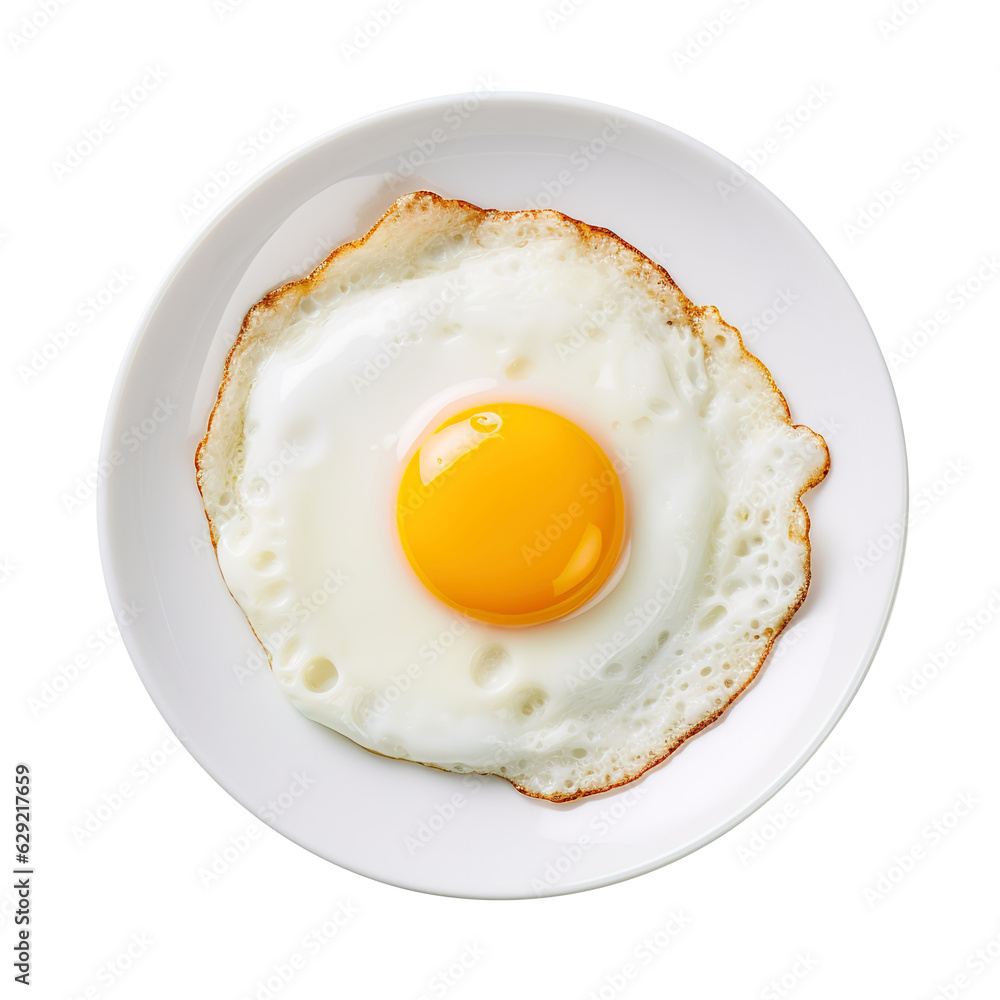 fried egg on white plate, created with Generative AI fried egg on white plate, created with Generative AI