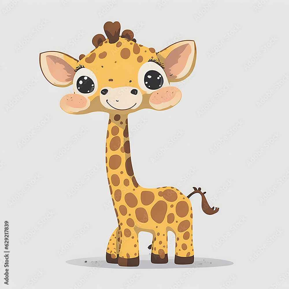 Tiny Giraffe cute isolated on white background. Cute eyes in cartoon style. Generative Ai Tiny Giraffe cute isolated on white background. Cute eyes in cartoon style. Generative Ai