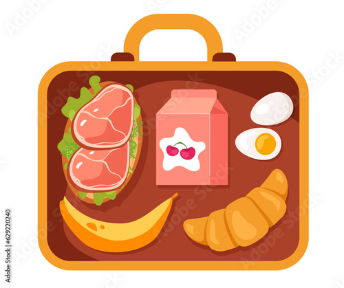 Lunch box school lunchbox nutrition tray abstract concept. Vector graphic design illustration
