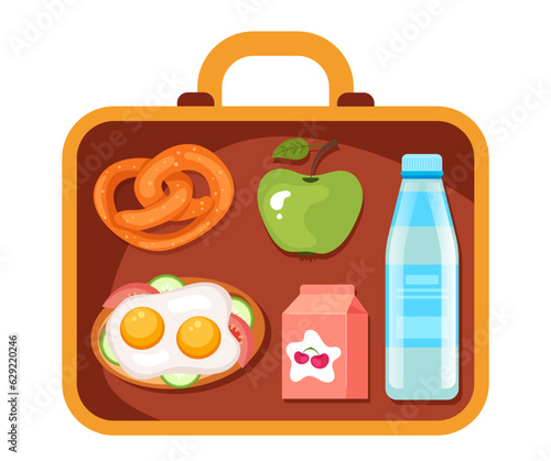 Lunch box school lunchbox nutrition tray abstract concept. Vector graphic design illustration
