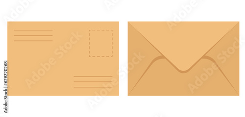 Open and close letter mockup envelope paper kraft concept. Vector graphic design illustration