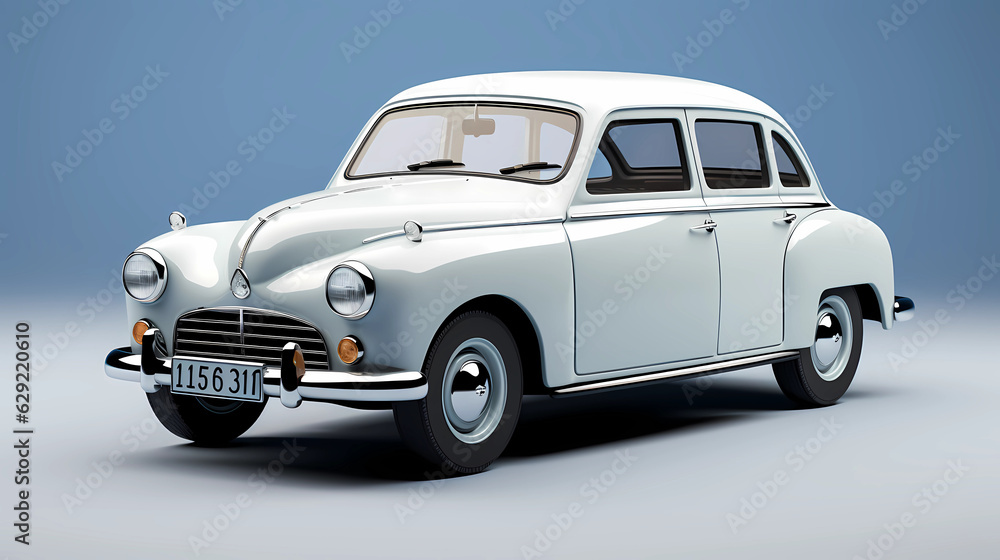 3D cute White Sedan simple background