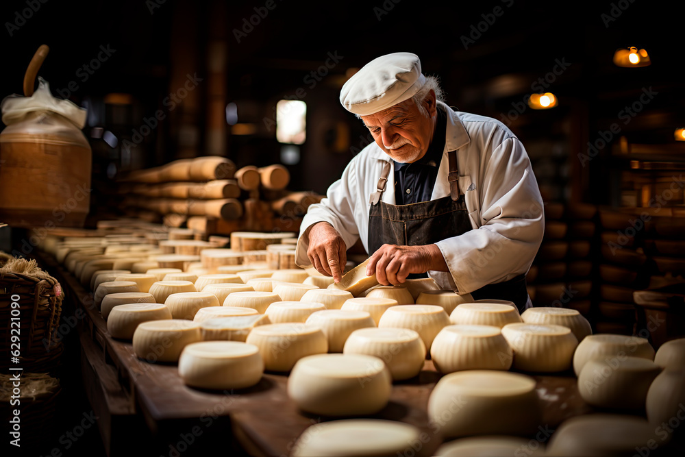 The cheese maker controls the seasonings, many wheels of parmesan ...