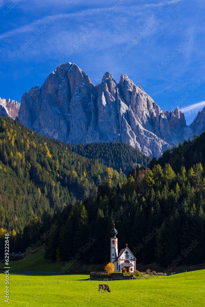 Beautiful landscape of Italian dolomites near Santa Magdalena, South Tyrol, Italy