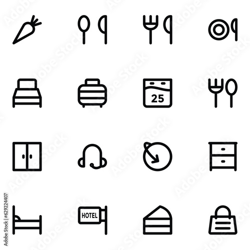 Pack of Hotel Tools Bold Line Icons 

