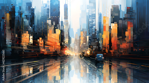 pixelated impressionism city Generative AI