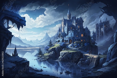 Magical Castle In Dark Blue Colors