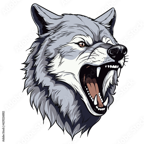 Vector Head of an aggresive grey wolf