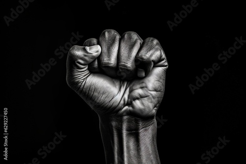 fist of a man in black and white