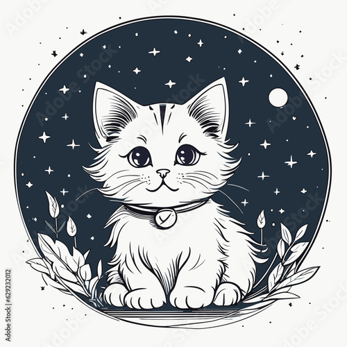 Gato adorable con ojos grandes y bonitos con un cielo nocturno