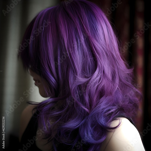 Electric violet color shortcut woman hairstyle closeup 