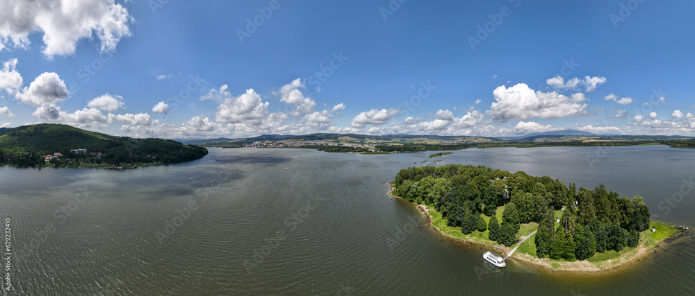 Aerial view of Slanicky island in Namestovo city in Slovakia