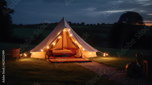 Glamping luxury glamorous tent camping at night