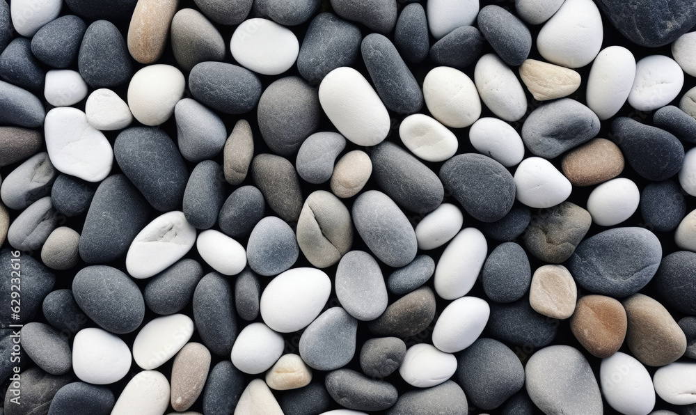 Sea of pebbles wallpaper. Gray beach stones background. For banner, postcard, illustration. Created with generative AI tools