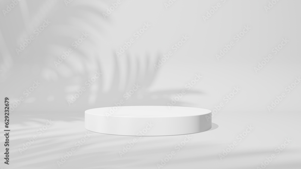Artistic shadow from the window. 3d empty pedestal. Presentation commercial product, white mockup scene. 3d rendering Artistic shadow from the window. 3d empty pedestal. Presentation commercial product, white mockup scene. 3d rendering