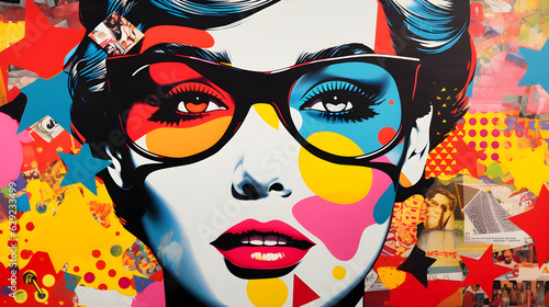 Woman's portrait pop art bold colors 