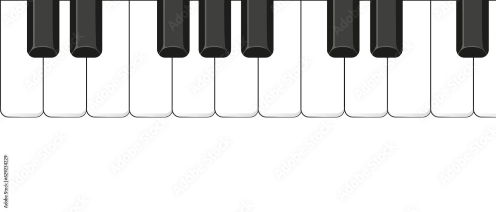 Naklejka premium Realistic flat Piano Keys background with copy space on white backdrop. Simple cartoon Piano key vector ilustration.