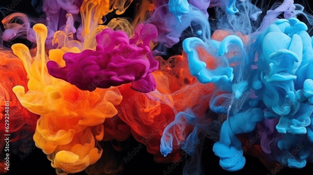 Colorfuls ink drops in water background. Generative ai.