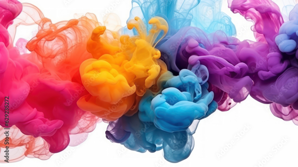 Obraz premium Colorfuls ink drops in water background. Generative ai.