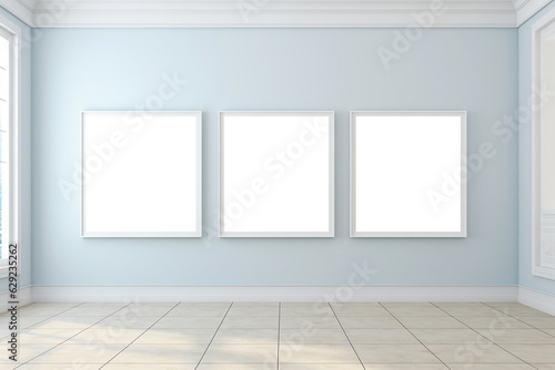 Blank horizontal poster frame mock up in living room interior  Modern living room interior background. Generated AI
