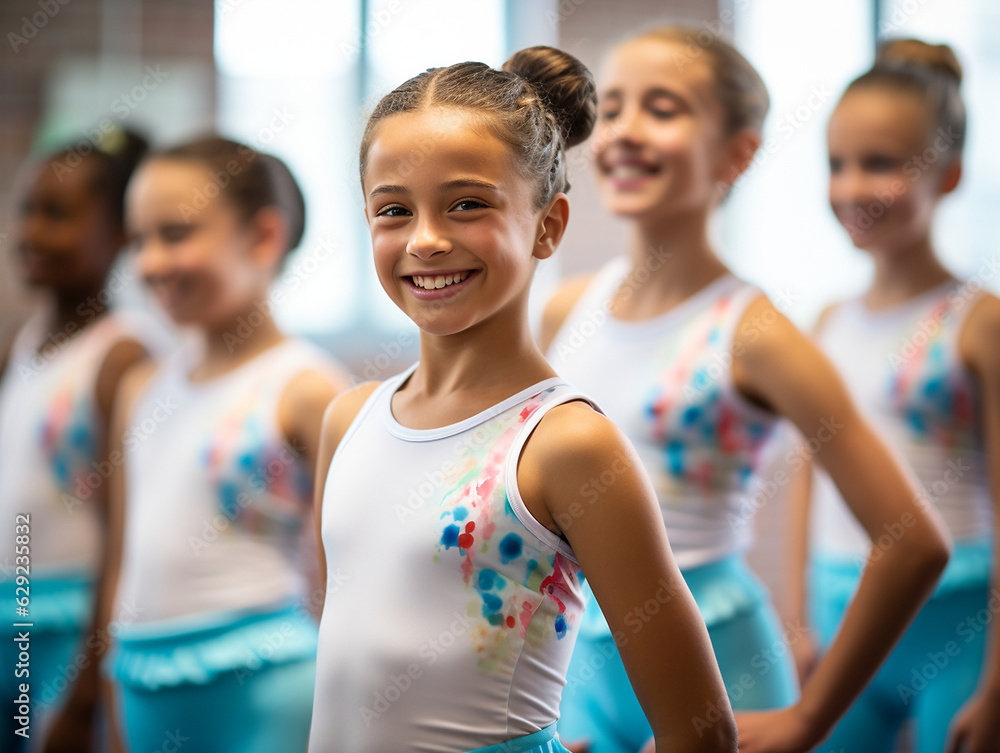 Viele Kinder im Tanz und Balett Studio lachen, ai, generativ