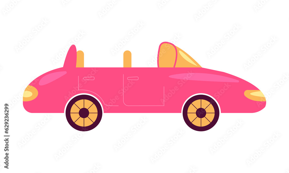 Barbie Baby girl, princess. Bubble gum cute pink car, cabriolet