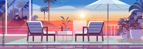 tropical luxury resort hotel beach swimming pool and poolside seating area summer vacation concept