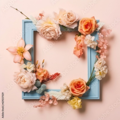 Wallpaper Mural A frame of roses on a pastel swarm background. Illustration, Generative AI. Torontodigital.ca