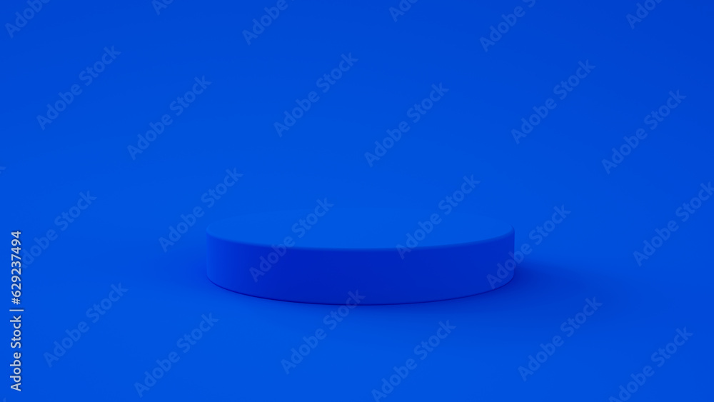 Blue 3d empty pedestal. Presentation commercial product, white scene. 3d rendering