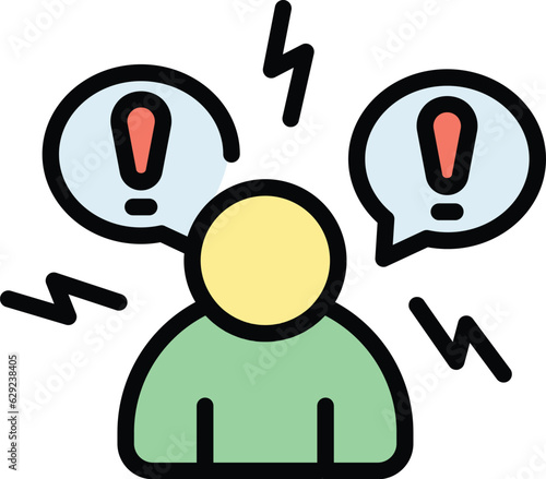 Mental panic attack icon outline vector. Fear stress. Anger heart color flat