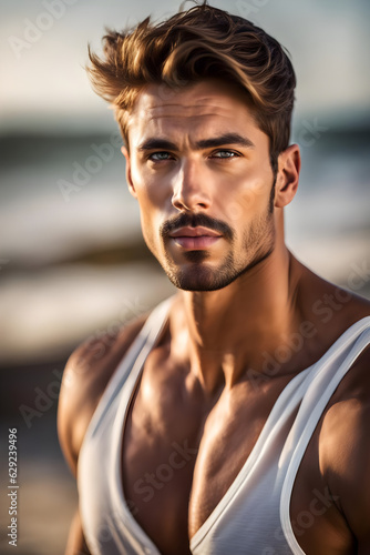 handsome sportive muscular male model - generative ai © Martin