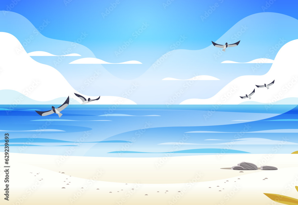 seagulls flying over sea beach seaside view ocean holiday travel concept horizontal seagulls flying over sea beach seaside view ocean holiday travel concept horizontal