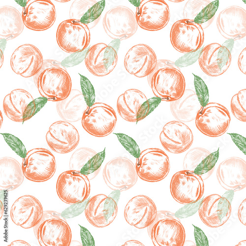 Sketchy peach illustration in repeat pattern design for marketing design (ID: 629239625)