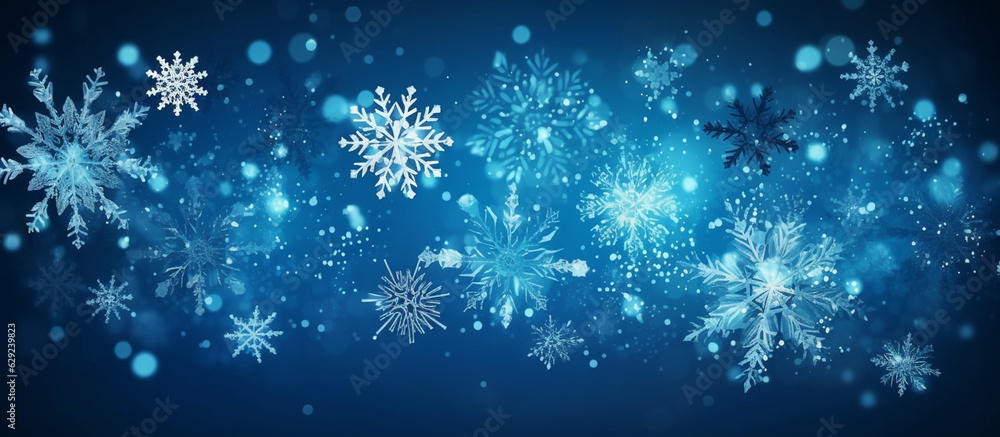 Snowflake background banner illustration for winter-themed designs seasonal promotions. Generative AI.