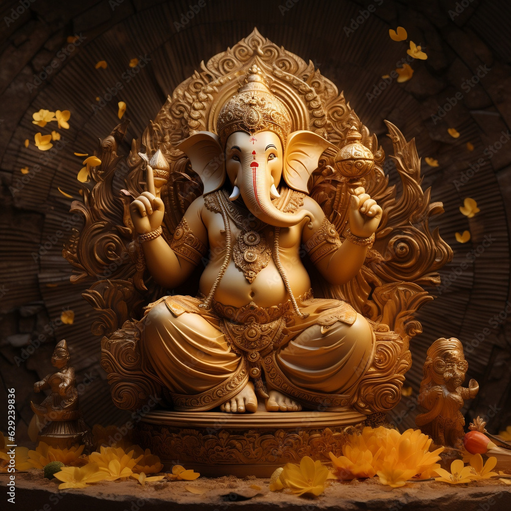 Glorious Lord Ganesha sculpture, perfect for Ganesh Chaturthi background