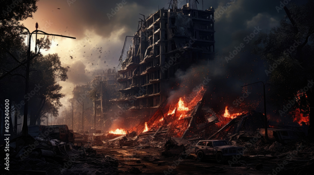 Bombed city. War concept.