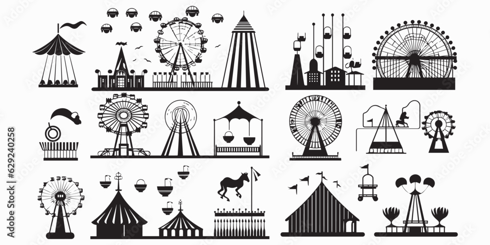 Naklejka premium A set of silhouette park vector illustration