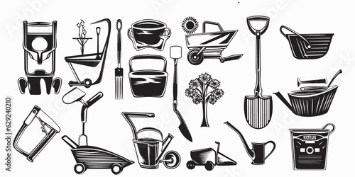 Set of tools for garden require silhouette vector illustration