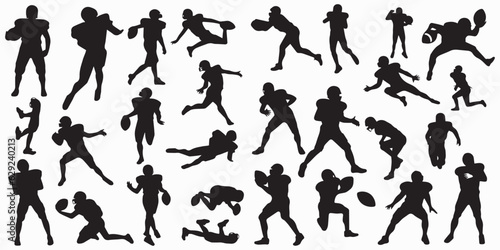 Set of silhouette Rugby player vector illustration