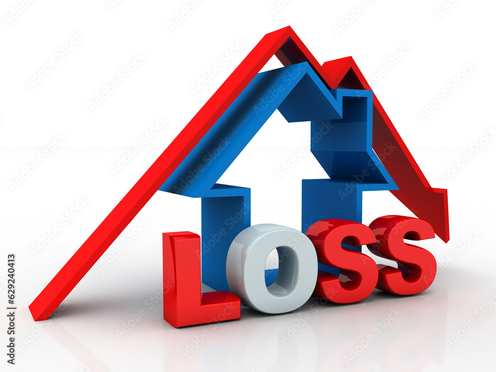 3d illustration Growth in real estate shown on deflation graph 3d illustration Growth in real estate shown on deflation graph