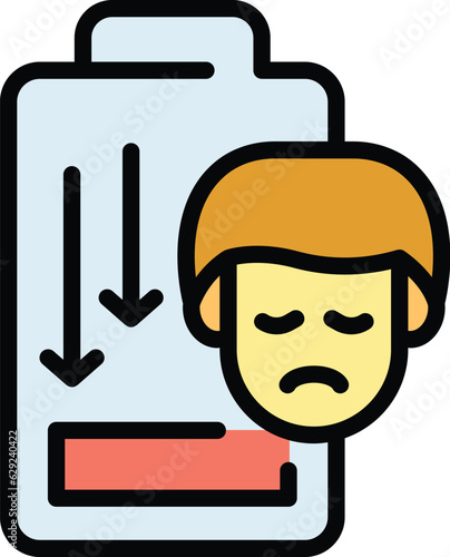 Low man energy icon outline vector. Panic attack. Mental disorder color flat