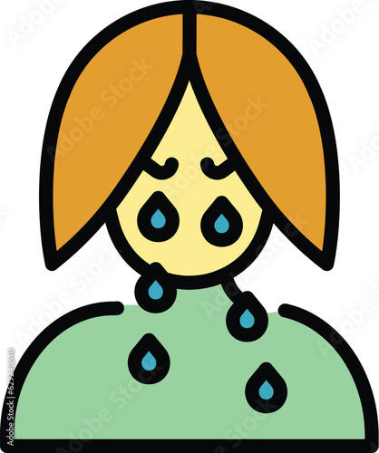 Girl crying icon outline vector. Mental fear. Panic attack color flat