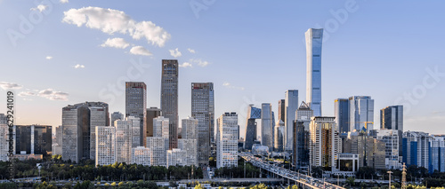 High View Panoramic Sunny Scenery of the CBD Urban Skyline in Beijing, China