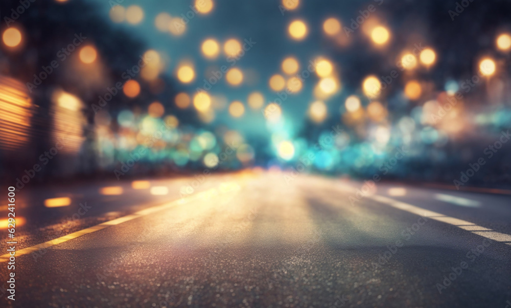Road in Night View with lights and blurring  