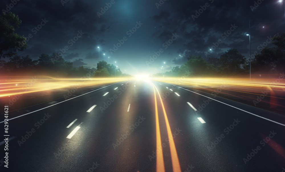 Road in Night View with lights and blurring Road in Night View with lights and blurring