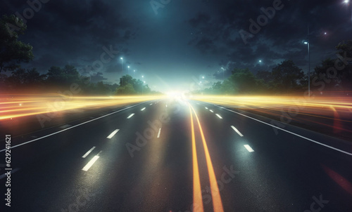 Road in Night View with lights and blurring 