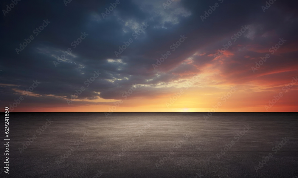 Dark floor background with lovely sunset clouds and the night sky in the distance. High quality photo