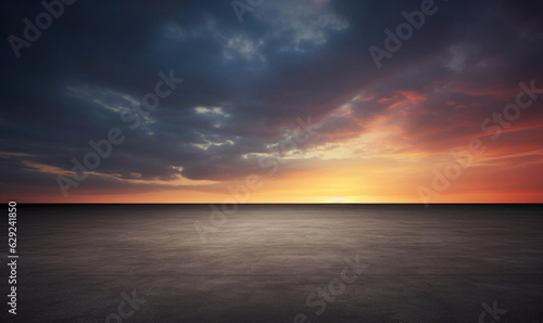 Fototapeta Naklejka Na Ścianę i Meble -  Dark floor background with lovely sunset clouds and the night sky in the distance. High quality photo