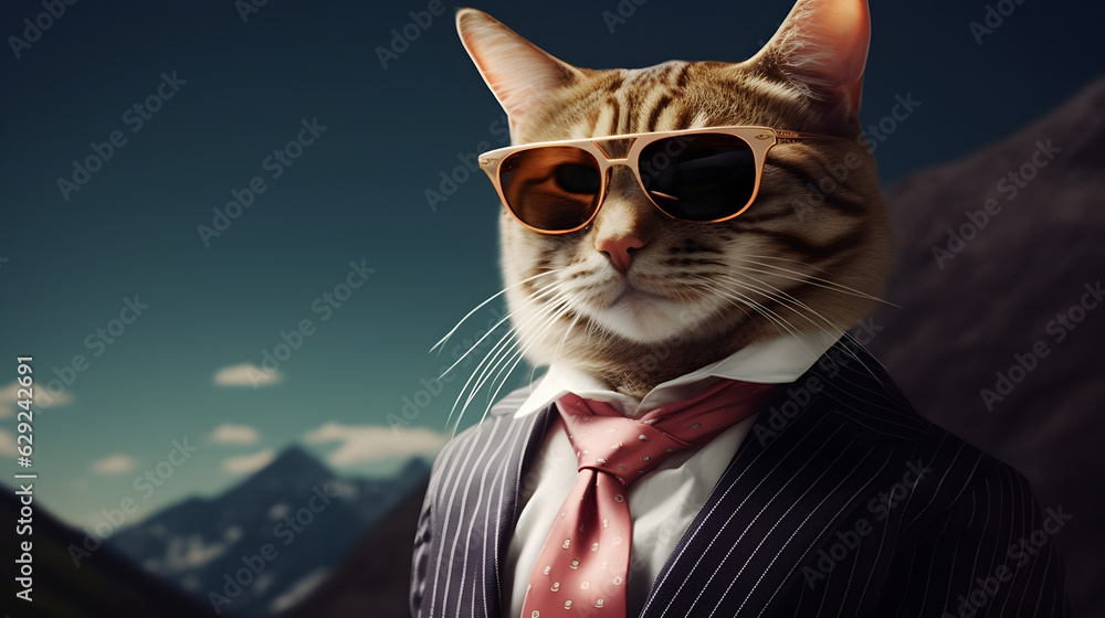 Foto de A cat wearing sunglasses and a suit with a tie. image. do Stock ...
